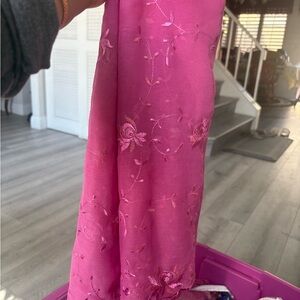 Bright Pink Embroidered Floral Dupatta